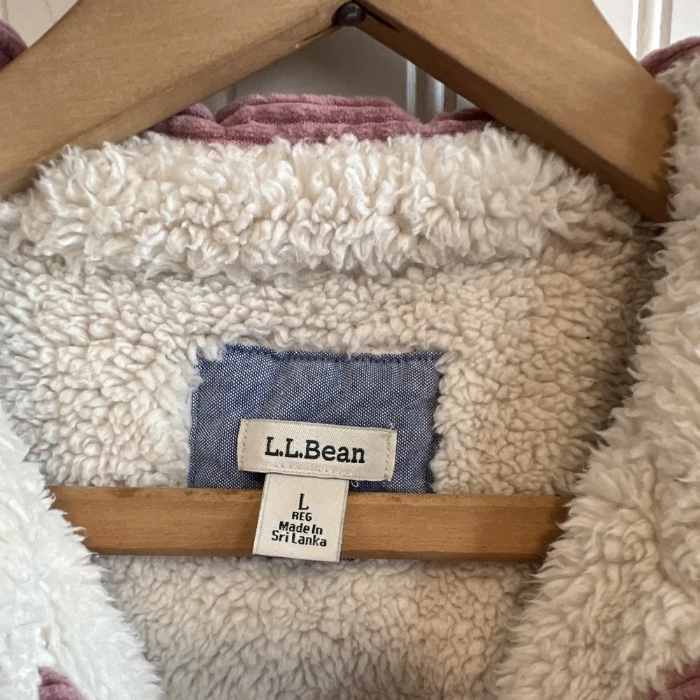 L.L.Bean Sherpa Lined Button Front Jacket Dusty Rose Pink Solid Pockets Size L